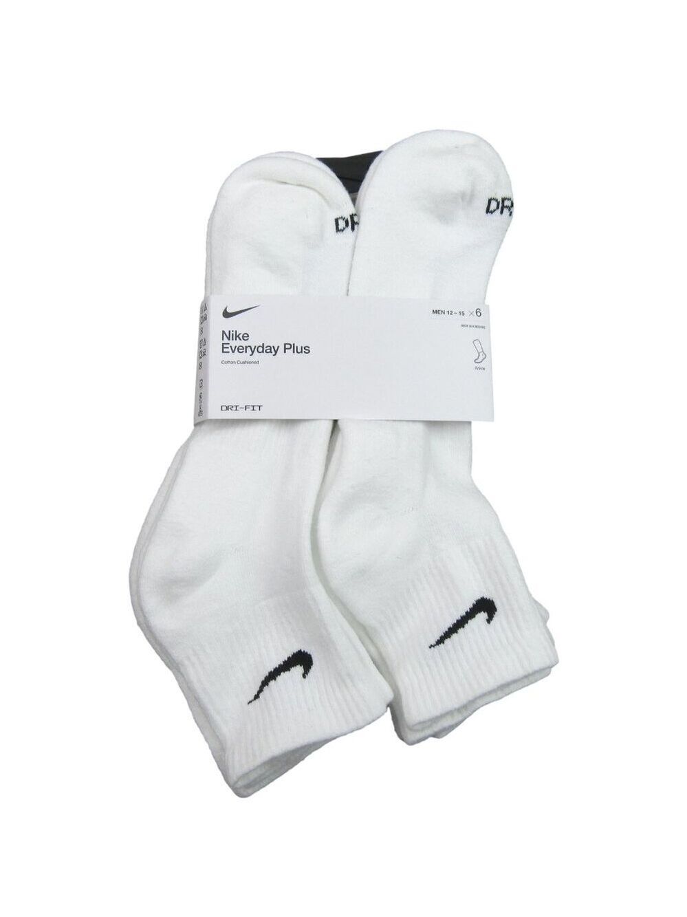 Nike Everyday Plus Ankle Socks 6 Pack Mens Size XL 12-15 White NEW